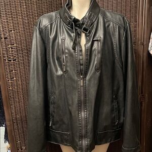 Vintage Calvin Klein Black Motorcycle Jacket with Buckle and Zipper Detail